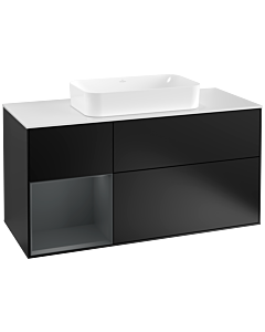 Villeroy und Boch Finion Waschtischunterschrank G291HGPD 120cm, Abdeckplatte white matt, Emotion, Regal links Midnight Blue Matt Lacquer, Black matt lacquer