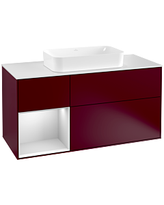Villeroy und Boch Finion Waschtischunterschrank G291MTHB 120cm, Abdeckplatte white matt, Emotion, Regal links White matt lacquer, Peony Matt