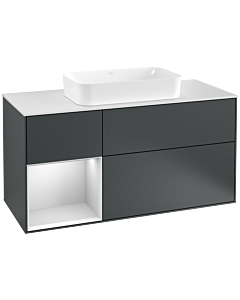Villeroy und Boch Finion Waschtischunterschrank G291MTHG 120cm, Abdeckplatte white matt, Emotion, Regal links White matt lacquer, Midnight Blue Matt Lacquer