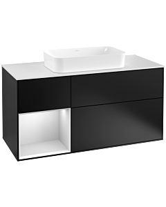 Villeroy und Boch Finion Waschtischunterschrank G291MTPD 120cm, Abdeckplatte white matt, Emotion, Regal links White matt lacquer, Black matt lacquer