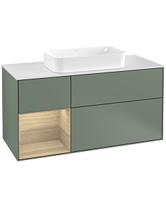 Villeroy und Boch Finion Villeroy und Boch G291PCGM 120cm, plaque de finition blanc mat, émotion, étagère à gauche Oak Veneer , Olive Matt Lacquer