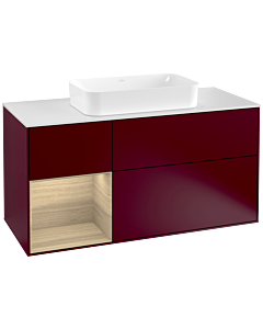 Villeroy und Boch Finion Waschtischunterschrank G291PCHB 120cm, Abdeckplatte white matt, Emotion, Regal links Oak Veneer, Peony Matt