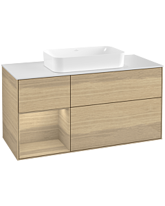 Villeroy und Boch Finion Waschtischunterschrank G291PCPC 120cm, Abdeckplatte white matt, Emotion, Regal links Oak Veneer, Oak Veneer