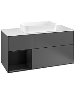 Villeroy und Boch Finion Waschtischunterschrank G291PDGK 120cm, Abdeckplatte white matt, Emotion, Regal links Black matt lacquer, Anthracite matt