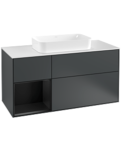 Villeroy und Boch Finion Villeroy und Boch G291PDHG 120cm, couvercle blanc mat, Emotion, étagère gauche laqué noir mat, Midnight Blue Matt Lacquer
