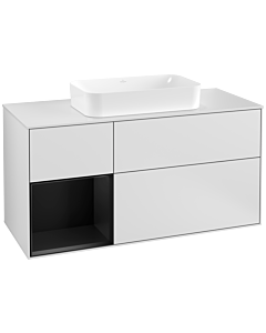 Villeroy und Boch Finion Waschtischunterschrank G291PDMT 120cm, Abdeckplatte white matt, Emotion, Regal links Black matt lacquer, White matt lacquer