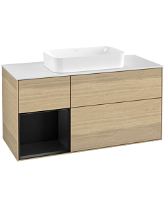Villeroy und Boch Finion Waschtischunterschrank G291PDPC 120cm, Abdeckplatte white matt, Emotion, Regal links Black matt lacquer, Oak Veneer