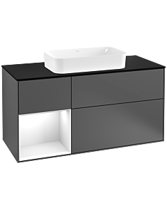 Villeroy und Boch Finion Waschtischunterschrank G292GFGK 120cm, Abdeckplatte black matt, Emotion, Regal links Glossy white lacquer, Anthracite matt