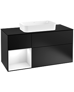 Villeroy und Boch Finion Waschtischunterschrank G292GFPD 120cm, Abdeckplatte black matt, Emotion, Regal links Glossy white lacquer, Black matt lacquer