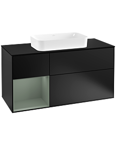 Villeroy und Boch Finion Waschtischunterschrank G292GMPD 120cm, Abdeckplatte black matt, Emotion, Regal links Olive Matt Lacquer, Black matt lacquer