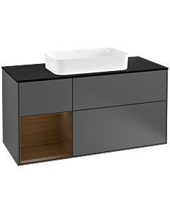 Villeroy und Boch Finion Villeroy und Boch G292GNGK 120cm, plaque de finition noir mat, Emotion, étagère gauche placage noyer, Anthracite mat