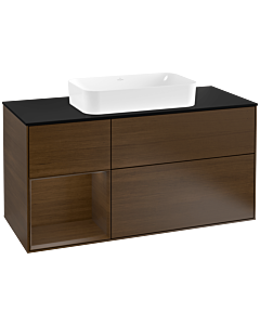 Villeroy und Boch Finion Waschtischunterschrank G292GNGN 120cm, Abdeckplatte black matt, Emotion, Regal links Walnut veneer, Walnut veneer