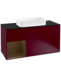 Villeroy und Boch Finion Waschtischunterschrank G292GNHB 120cm, Abdeckplatte black matt, Emotion, Regal links Walnut veneer, Peony Matt