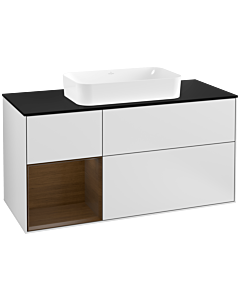 Villeroy und Boch Finion Villeroy und Boch G292GNMT 120cm, plaque de finition noir mat, Emotion, étagère gauche placage noyer, laqué blanc mat