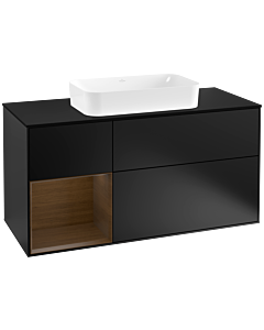 Villeroy und Boch Finion Waschtischunterschrank G292GNPD 120cm, Abdeckplatte black matt, Emotion, Regal links Walnut veneer, Black matt lacquer