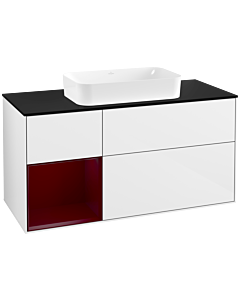 Villeroy und Boch Finion Villeroy und Boch G292HBGF 120cm, plaque de finition noir mat, Emotion, étagère à gauche Peony , Laque blanc brillant