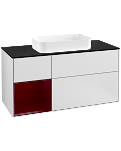 Villeroy und Boch Finion Villeroy und Boch G292HBMT 120cm, plaque de finition noir mat, Emotion, étagère à gauche Peony , laqué blanc mat