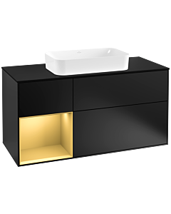 Villeroy und Boch Finion Villeroy und Boch G292HFPD 120cm, plaque de finition noir mat, Emotion, étagère gauche or mat, laqué noir mat