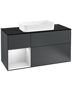 Villeroy und Boch Finion Waschtischunterschrank G292MTHG 120cm, Abdeckplatte black matt, Emotion, Regal links White matt lacquer, Midnight Blue Matt Lacquer