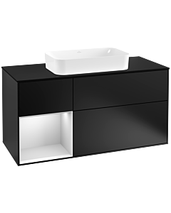 Villeroy und Boch Finion Waschtischunterschrank G292MTPD 120cm, Abdeckplatte black matt, Emotion, Regal links White matt lacquer, Black matt lacquer