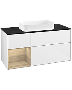 Villeroy und Boch Finion Villeroy und Boch G292PCGF 120cm, plaque de finition noir mat, Emotion, étagère à gauche Oak Veneer , Laque blanc brillant