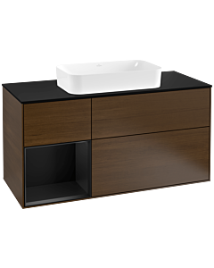 Villeroy und Boch Finion Villeroy und Boch G292PDGN 120cm, plaque de finition noir mat, Emotion, étagère à gauche laqué noir mat, placage noyer