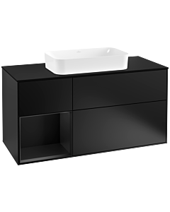 Villeroy und Boch Finion Villeroy und Boch G292PDPD 120cm, plaque de finition noir mat, Emotion, étagère à gauche laqué noir mat, laqué noir mat