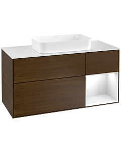 Villeroy und Boch Finion Villeroy und Boch Finion G301GFGN 120cm, cover plate white matt, Emotion, shelf on the right Glossy white lacquer, walnut veneer