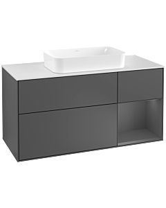 Villeroy und Boch Finion Waschtischunterschrank G301GKGK 120cm, Abdeckplatte white matt, Emotion, Regal rechts Anthracite matt, Anthracite matt