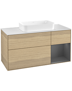 Villeroy und Boch Finion Waschtischunterschrank G301GKPC 120cm, Abdeckplatte white matt, Emotion, Regal rechts Anthracite matt, Oak Veneer