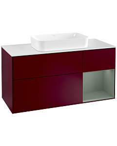 Villeroy und Boch Finion Waschtischunterschrank G301GMHB 120cm, Abdeckplatte white matt, Emotion, Regal rechts Olive Matt Lacquer, Peony Matt