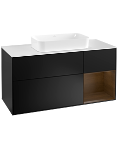 Villeroy und Boch Finion Waschtischunterschrank G301GNPD 120cm, Abdeckplatte white matt, Emotion, Regal rechts Walnut veneer, Black matt lacquer