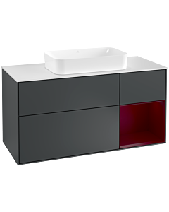 Villeroy und Boch Finion Waschtischunterschrank G301HBHG 120cm, Abdeckplatte white matt, Emotion, Regal rechts Peony, Midnight Blue Matt Lacquer