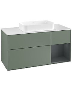 Villeroy und Boch Finion Waschtischunterschrank G301HGGM 120cm, Abdeckplatte white matt, Emotion, Regal rechts Midnight Blue Matt Lacquer, Olive Matt Lacquer