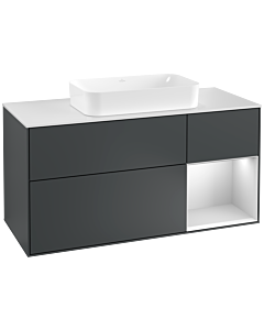 Villeroy und Boch Finion Waschtischunterschrank G301MTHG 120cm, Abdeckplatte white matt, Emotion, Regal rechts White matt lacquer, Midnight Blue Matt Lacquer