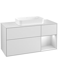 Villeroy und Boch Finion Villeroy und Boch G301MTMT 120cm, plaque de recouvrement blanc mat, Emotion, étagère à droite laqué blanc mat, laqué blanc mat