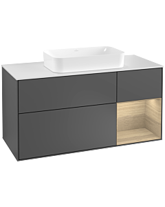 Villeroy und Boch Finion Waschtischunterschrank G301PCGK 120cm, Abdeckplatte white matt, Emotion, Regal rechts Oak Veneer, Anthracite matt