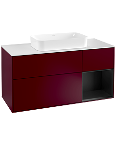 Villeroy und Boch Finion Villeroy und Boch G301PDHB 120cm, plaque de recouvrement blanc mat, Emotion, étagère à droite laqué noir mat, Peony Matt
