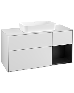 Villeroy und Boch Finion Waschtischunterschrank G301PDMT 120cm, Abdeckplatte white matt, Emotion, Regal rechts Black matt lacquer, White matt lacquer