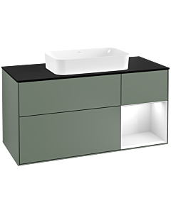 Villeroy und Boch Finion Villeroy und Boch Finion G302GFGM 120cm, cover plate black matt, Emotion, shelf right Glossy white lacquer, Olive Matt Lacquer