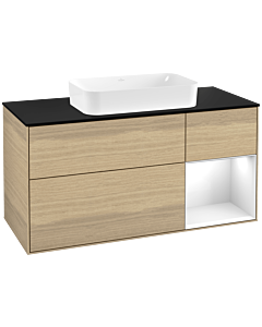 Villeroy und Boch Finion Waschtischunterschrank G302GFPC 120cm, Abdeckplatte black matt, Emotion, Regal rechts Glossy white lacquer, Oak Veneer