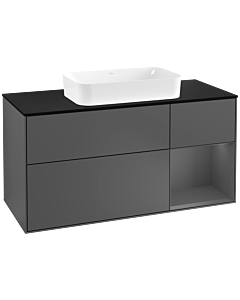 Villeroy und Boch Finion Waschtischunterschrank G302GKGK 120cm, Abdeckplatte black matt, Emotion, Regal rechts Anthracite matt, Anthracite matt
