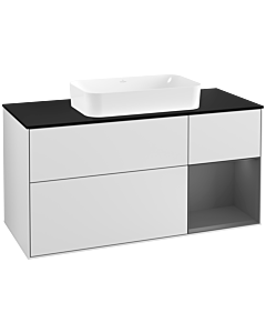 Villeroy und Boch Finion Waschtischunterschrank G302GKMT 120cm, Abdeckplatte black matt, Emotion, Regal rechts Anthracite matt, White matt lacquer