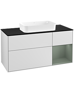 Villeroy und Boch Finion Villeroy und Boch G302GMMT 120cm, plaque de finition noir mat, Emotion, étagère à droite Olive Matt Lacquer , laqué blanc mat