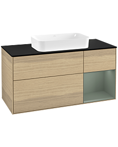 Villeroy und Boch Finion Villeroy und Boch Finion G302GMPC 120cm, cover plate black matt, Emotion, shelf on the right Olive Matt Lacquer , Oak Veneer