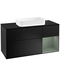 Villeroy und Boch Finion Waschtischunterschrank G302GMPD 120cm, Abdeckplatte black matt, Emotion, Regal rechts Olive Matt Lacquer, Black matt lacquer
