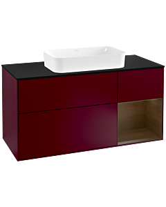 Villeroy und Boch Finion Waschtischunterschrank G302GNHB 120cm, Abdeckplatte black matt, Emotion, Regal rechts Walnut veneer, Peony Matt