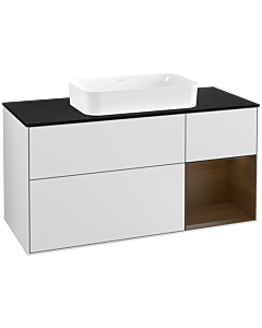 Villeroy und Boch Finion Villeroy und Boch G302GNMT 120cm, plaque de recouvrement noir mat, Emotion, étagère droite placage noyer, laqué blanc mat