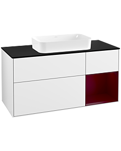 Villeroy und Boch Finion Villeroy und Boch G302HBGF 120cm, plaque de finition noire mate, Emotion, étagère droite Peony , Laque blanc brillant