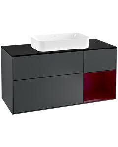 Villeroy und Boch Finion Waschtischunterschrank G302HBHG 120cm, Abdeckplatte black matt, Emotion, Regal rechts Peony, Midnight Blue Matt Lacquer
